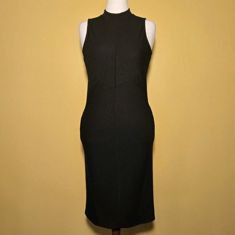 WORTHINGTON Womens Black Textured Sleeveless Sheath Dress 10P Petite Chevron EUC